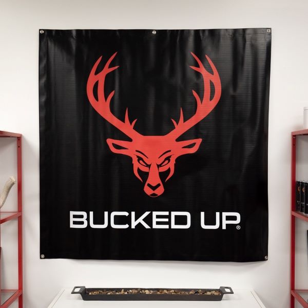BUCKED UP: Logo Banner - BLACK/RED LOGO