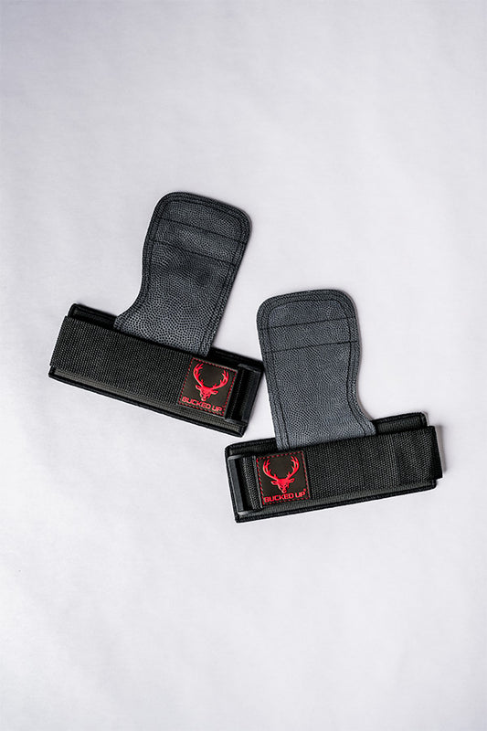 BUCKED UP: Lifting Grips- BLACK/RED LOGO