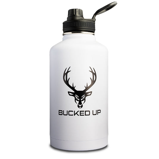 BUCKED UP: Insulated Ice Jug - 64 OZ - WHITE/BLACK LOGO